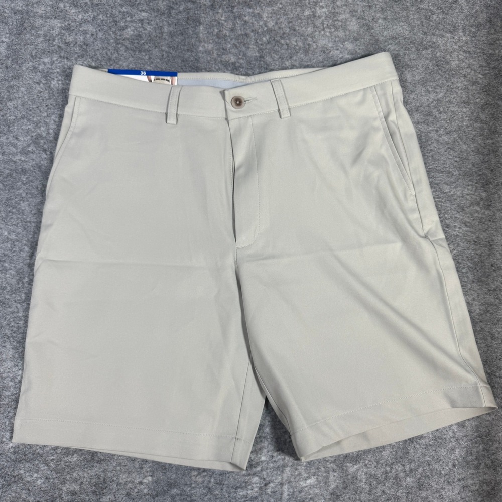Haggar Mens Performance Shorts 36 Stone Khaki Stretch Moisture Wicking 1068810
